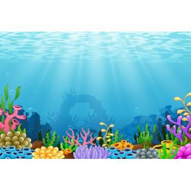 Imagem de SADFA 1,8 x 1,2 m Fundo subaquático oceano fundo do mundo subaquático colorido coral azul água do mar tropical cena subaquática infantil pequena sereia festa de aniversário cabine de fotos para chá de