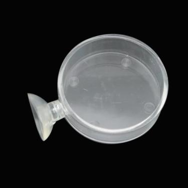 Imagem de JCBIZ Tigela de alimentação transparente redonda de acrílico vazada de 6,5 cm com ventosa bandeja de alimentação para ajuste de peixes de aquário e camarão