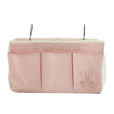 Imagem de Baoblaze Bolsa de armazenamento para pendurar na cabeceira, vários bolsos, organizador para pendurar na cabeceira para brinquedos pequenos, porta-revistas, Rosa