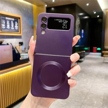 Imagem de Caso de luxo sem fio carga caso silicone macio para samsung galaxy z flip 3 4 5 ultra fino tapete capa, roxo escuro, para samsung z flip 4