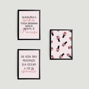 Imagem de Kit 3 Quadros Decorativos Esmalteria 33X24Cm - Com Vidro - Quadros On-