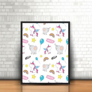 Imagem de Quadro com Moldura  Tumblr Unicórnios e Elefantes Rainbows - Plinplin