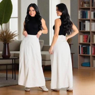 Imagem de Saia Sawary Midi em Linho Feminina  Estilo Elegante e Confortável, Beg