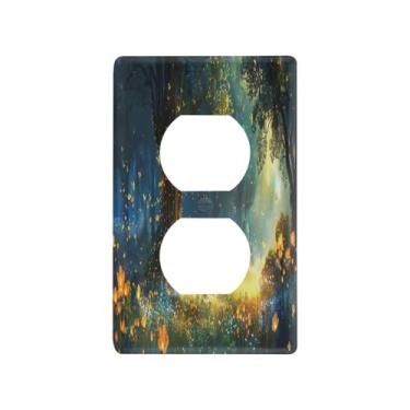 Imagem de Blueangle Placa de parede com tomadas duplex Magical Fantasy Forest, tamanho padrão, placas de cobertura de tomada elétrica de 1 gangue para decoração de quarto de escritório em casa, 4,53 x 2,76