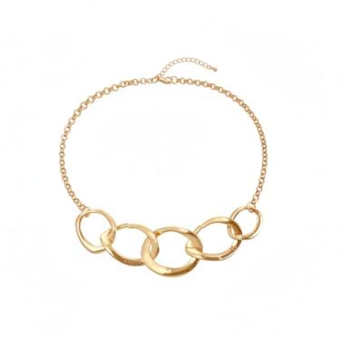 Imagem de JOOKOCCI Colar de anéis empilháveis para mulheres, gargantilha em camadas de ouro com 5 círculos interligados Y2K, joia delicada minimalista, 45 cm + 5 cm, corrente ajustável para presente