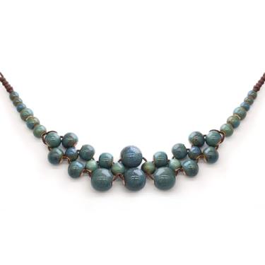 Imagem de VKSG Colares femininos volumosos boho - joias hippie feitas à mão de cerâmica colorida com contas de outono, colares boêmios longos ajustáveis para uso casual (azul)