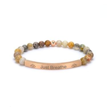 Imagem de cusurlove Pulseira cristã inspiradora para mulheres, joia de verso bíblico com contas de ágata de folha de bambu, presente de fé religiosa banhada a ouro 18K, joia de incentivo às escrituras para ela