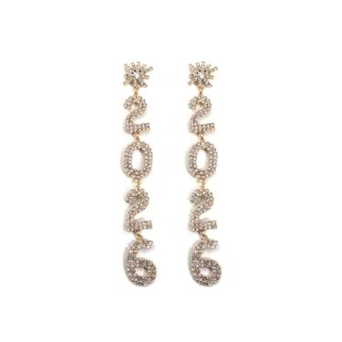 Imagem de Brincos de ano novo 2026 com contas de strass 2026 NYE relógio de véspera de ano novo brincos pendentes de Natal festa festiva, 1, Resina, Sem pedra preciosa