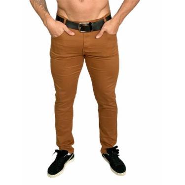 Imagem de calça jeans masculina slim caqui com lycra sarja com 4  bolso tradicio