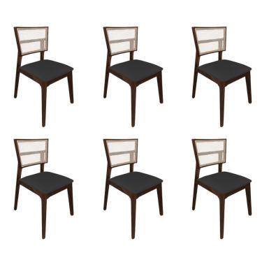 Imagem de Kit 6 Cadeiras De Jantar Tela Premium Madeira Maciça Manuela Preto Facto Mel