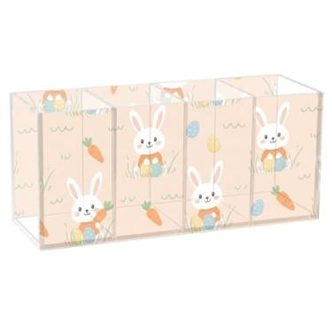 Imagem de Burbuja Porta-canetas de acrílico Coelhinho da Páscoa, 4 compartimentos, suporte de lápis transparente para pincéis de maquiagem, acessórios de mesa de escritório em casa