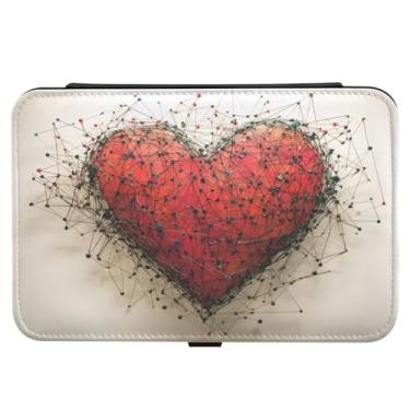 Imagem de Burbuja Caixa de joias de viagem com coração dos namorados, presente para mulheres e meninas, estojo de joias portátil de couro PU organizador para brincos, anéis, colares e pulseiras