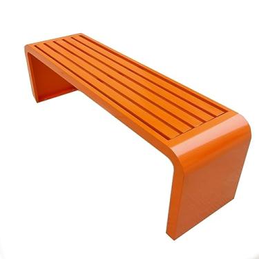 Imagem de Banco de metal para jardim ao ar livre, banco sem costas para parque, sofá sem costas, assentos de móveis, cadeira de pátio, 2-3 pessoas, ideal para gramado e ambientes internos (branco, 120 cm)