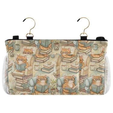 Imagem de Burbuja Organizador de armazenamento para pendurar livros de leitura de gatos com 2 alças e ganchos para casa, faculdade, dormitório, beliche, cama de hospital e berço