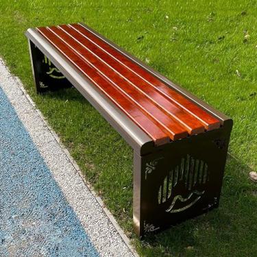 Imagem de Banco externo de metal, banco de escultura a laser, cadeira de reforço de encosto e design de arco, tubo de aço galvanizado a quente, rolamento de carga forte e forte (cor: A, tamanho: 47,2 pol/120 cm