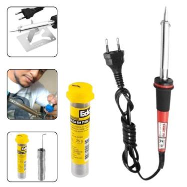Imagem de Ferro de Solda 40w 220v + Tubo Estanho 25g Soldagem Fame