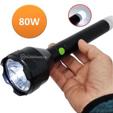 Imagem de Lanterna Com 2 Leds Holofote Super Potencia 80w Grande Recarregável De