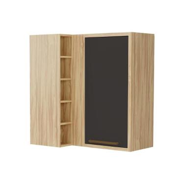 Imagem de Armário Aéreo Cozinha Modulado Canto Syrah C/ 1 Porta E 5 Nichos 88cm Amendoa/grafite -...