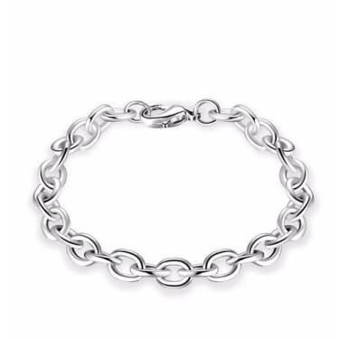 Imagem de Pulseira Folheada Prata 925 Elos Redondos 20cm Corrente Unissex Banhad