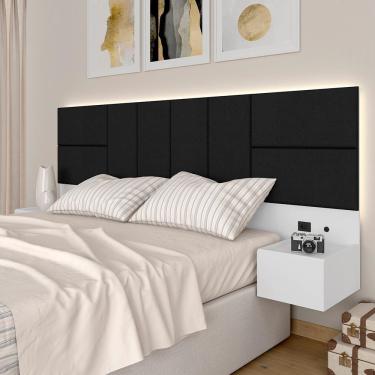 Imagem de Cabeceira Suspensa Cama Queen Com Led Malibu Bran/preto - M. Arapongas