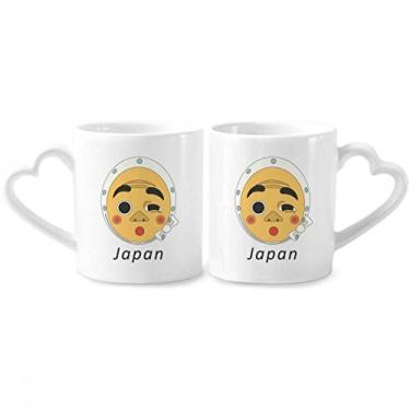 Imagem de Conjunto de canecas tradicionais japonesas de porcelana para casal, com cabeça de cara engraçada, coração