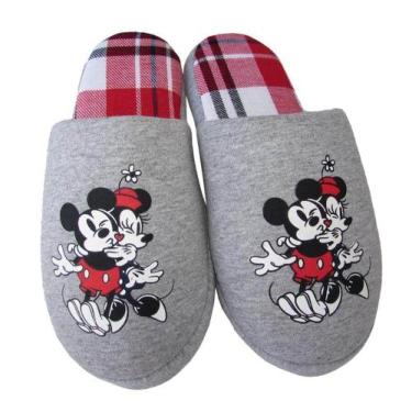 Imagem de Pantufa Pelúcia Disney Top Adulto Mickey Cinza/Xadrez 253735 - Maria E