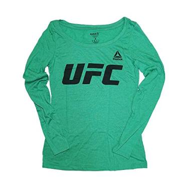 Imagem de Camiseta feminina Reebok com logotipo gráfico oficial do UFC e manga comprida, Kelly Green/Black, Large