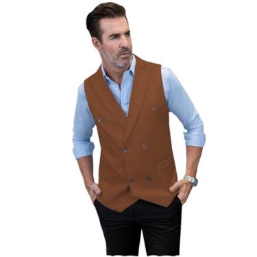 Imagem de Colete masculino formal para negócios, slim fit, trespassado, colete de casamento, Marrom claro, G