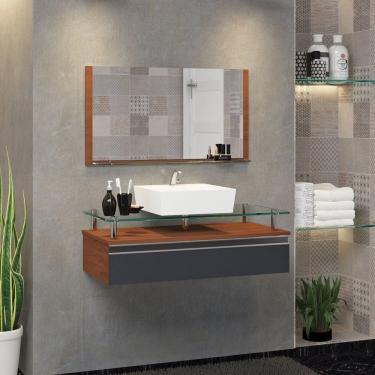 Imagem de Conjunto Gabinete Banheiro 80cm Ametista Marrom/Titanium