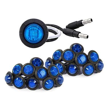 Imagem de Meerkatt (Pacote com 20) Geração especial 3/4" Azul Redondo LED Mini Botão Liberação Indicadores Laterais Marcador Luz Caminhão Barco Reboque Bus RV ATV Universal 2 Pinos Plugue 12V DC Borracha Ilhós XT-DC