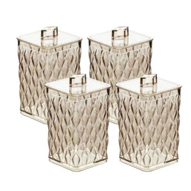 Imagem de Plasutil Kit 4 Porta Algodão Glamour Banheiro Lavabo Acrilico Ambar