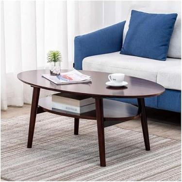 Imagem de Mesa de chá Mesa de centro Mesa lateral Moderna e simples Mesa de centro de bambu com prateleira de armazenamento dupla Mesa final prática Sofá da sala de estar Mesa de chá oval Mesas de cen