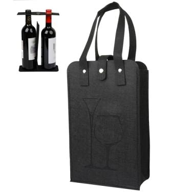 Imagem de KICPUK Sacola de vinho portátil com 2 garrafas de feltro, sacola reutilizável para transporte de vinho com divisórias, bolsa térmica térmica para vinho, presente de viagem para amantes de vinho de
