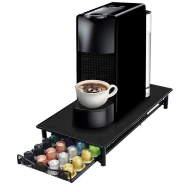 Imagem de Porta Cápsulas Preta com Suporte para Cafeteira e Gaveta, para Cápsulas Nespresso Original Cápsulas, com Capacidade para 40 Cápsulas Nespresso