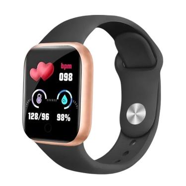 Imagem de Smartwatch Digital D20/y68 Dourado Pulseira Preta Monitor De Passos E Frequência Cardíaca
