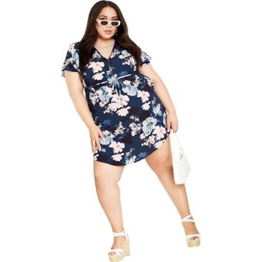 Imagem de City Chic Vestido feminino plus size Megan PRT, Orquídea tímida azul-marinho, 58