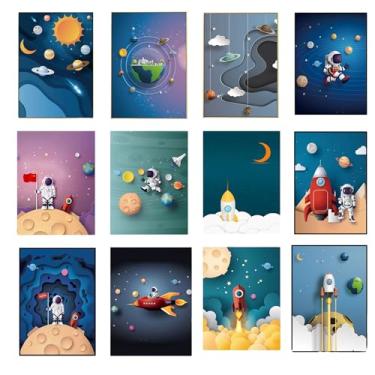 Imagem de Placas De Decoração do Espaçonauta quadro Decorativo Para Quarto Infantil Espaçonauta No Espaço arte da parede poster de Astronauta no Espaço Quadro infantil Poster do Astronauta facil de colocar (25X25Cm, 1 Unidades)