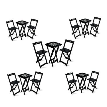 Imagem de Kit 5 Conjuntos de Mesa Bistrô Dobrável Jack Daniel`s com 2 Banquetas de Madeira Preta