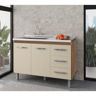 Imagem de Balcão Gabinete Bianca 2 Portas 3 Gavetas Para Pia 120m Sem Tampo/Cuba - Savana/ Off White Móblis