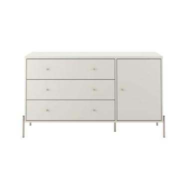 Imagem de Cômoda Com 3 Gavetas Jasper 138 Cm 1 Porta Lateral Sala (Off White Fosco com Champanhe)