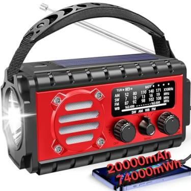 Imagem de Aivica Rádio de emergência de 20000 mAh, rádio meteorológico SW/NOAA/AM/FM, manivela movida a energia solar com bateria grande, portátil, carregamento de celular, SOS, lanterna para emergência/casa