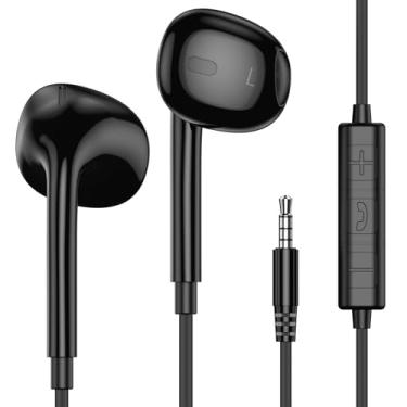 Imagem de MOSWAG Fones de ouvido com fio com microfone, fones de ouvido intra-auriculares de 3,5 mm com microfone, adequados para smartphones, computadores, laptops, iPad, MP3 Players, etc