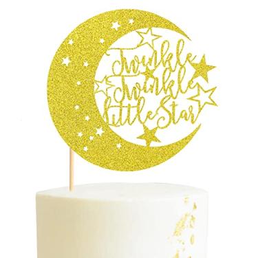 Imagem de Arthsdite Topo de bolo Twinkle Twinkle Little Star, topo de bolo de chá de bebê lua e estrela, suprimentos de festa de revelação de gênero, decorações de festa de primeiro aniversário de bebê