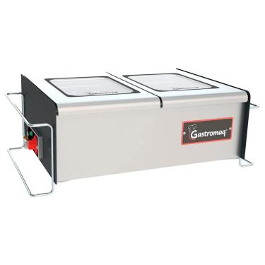 Imagem de Buffet De Mesa Aquecido Gastromaq Super Luxo Inox 2 Cubas Tampa Vidro 220v Btme 02 Sl V