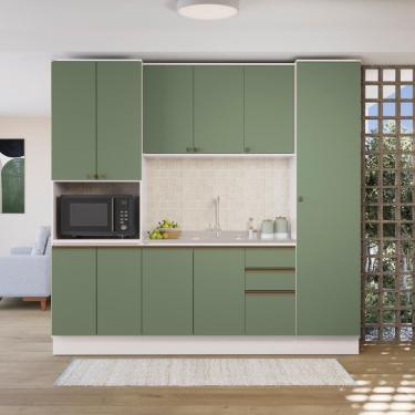 Imagem de Cozinha Compacta Com Kit Forno Celeste Kappesberg 100% Mdf Branco/verde 240cm