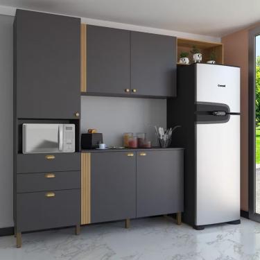 Imagem de Cozinha Compacta Bartira Pérola 5 Portas 251cm Grafite Lâmina Mel