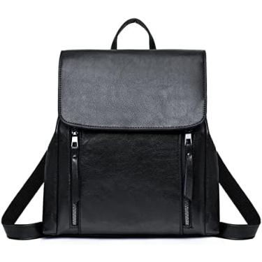 Imagem de Mochila Das Mulheres Mochilas Pretas Para Meninas Mulheres Pequenas Bolsas De Viagem De Couro Ombro Saco De Cera De Óleo, Black