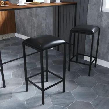 Imagem de Kit 2 Banquetas Alta Estilo Industrial Alta Balcão Americana, Bar, Ban