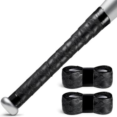 Imagem de 2 peças de fita adesiva de taco para beisebol/softbol, substituição de aderência de taco de beisebol pré-cortada e totalmente adesiva de 1,5 mm, fita antiderrapante para taco de softbol (preto puro)