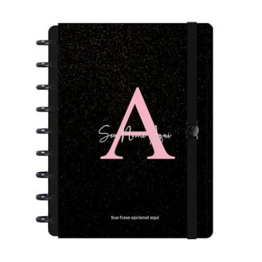 Imagem de Caderno de Disco Inteligente Personalizado Iscool M Moderna Letra Glitter Preto